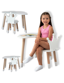 Stolik chmurka z krzesełkiem korona biały komplet stoliczek krzesło zestaw