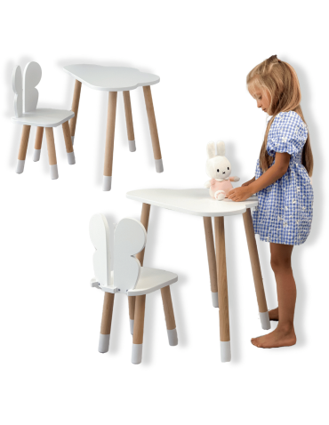 Stoliczek chmurka krzesełko motylek krzesło stolik stół biały zestaw brąz