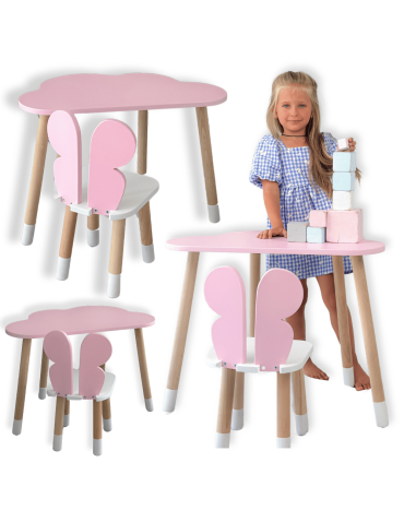 Dziecięcy stolik chmurka krzesełko motylek różowy zestaw stół krzesło pink