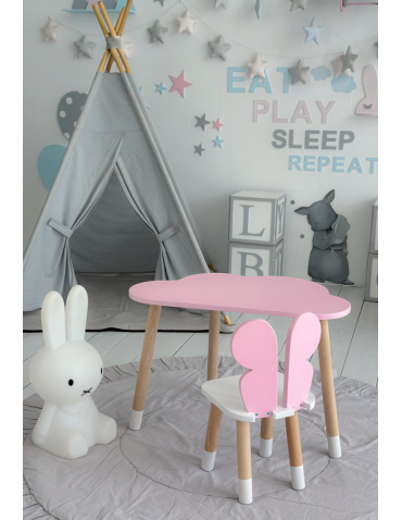 Stoły i ławki - Dziecięcy stolik chmurka krzesełko motylek różowy zestaw stół krzesło pink - product 3