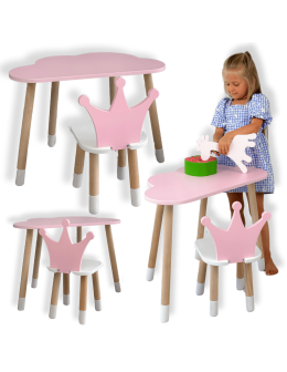 Stoliczek chmurka krzesełko korona różowy zestaw dziecięcy stolik krzesło