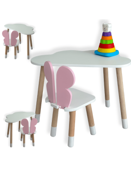 Biały stolik chmurka krzesełko różowy motylek zestaw dziecięcy do pokoju