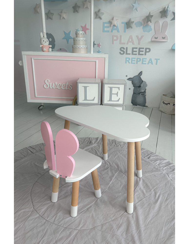 Stoły i ławki - Biały stolik chmurka krzesełko różowy motylek zestaw dziecięcy do pokoju - product b2b.wamar.biz 2