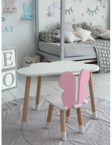 Stoły i ławki - Biały stolik chmurka krzesełko różowy motylek zestaw dziecięcy do pokoju - product 3