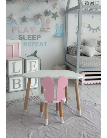 Stoły i ławki - Biały stolik chmurka krzesełko różowy motylek zestaw dziecięcy do pokoju - product 4