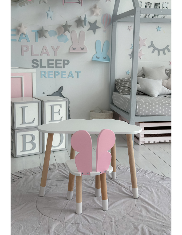 Stoły i ławki - Biały stolik chmurka krzesełko różowy motylek zestaw dziecięcy do pokoju - product b2b.wamar.biz 4