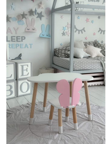 Stoły i ławki - Biały stolik chmurka krzesełko różowy motylek zestaw dziecięcy do pokoju - product 5