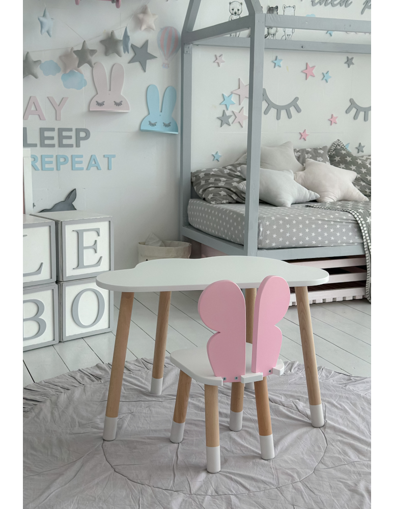 Stoły i ławki - Biały stolik chmurka krzesełko różowy motylek zestaw dziecięcy do pokoju - product b2b.wamar.biz 5