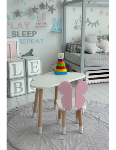 Stoły i ławki - Biały stolik chmurka krzesełko różowy motylek zestaw dziecięcy do pokoju - product 6
