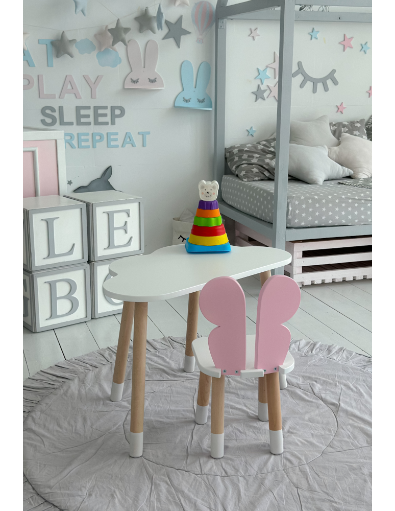 Stoły i ławki - Biały stolik chmurka krzesełko różowy motylek zestaw dziecięcy do pokoju - product b2b.wamar.biz 6