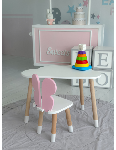 Stoły i ławki - Biały stolik chmurka krzesełko różowy motylek zestaw dziecięcy do pokoju - product 7