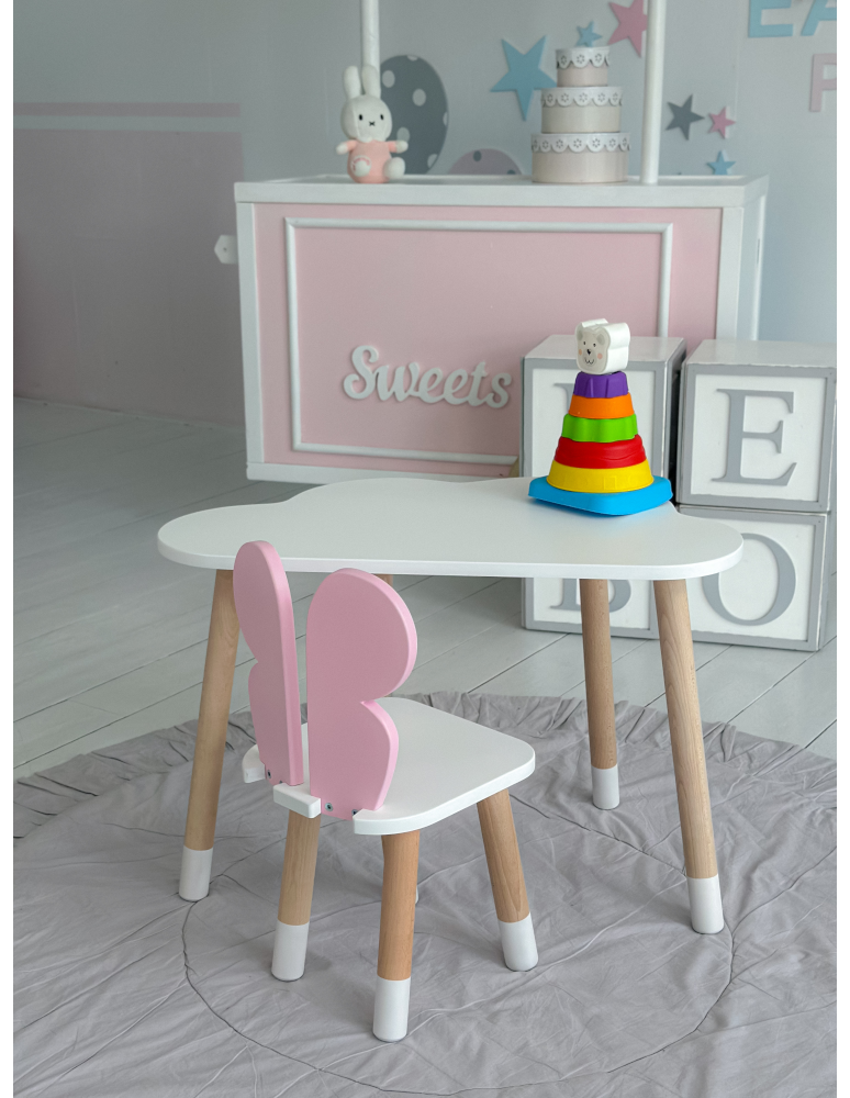 Stoły i ławki - Biały stolik chmurka krzesełko różowy motylek zestaw dziecięcy do pokoju - product b2b.wamar.biz 7