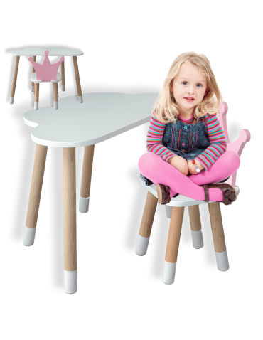 Stoliczek chmurka krzesełko różowa korona krzesło stolik dziecięcy biały