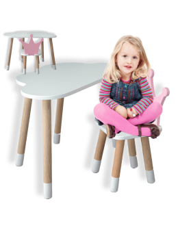 Stoliczek chmurka krzesełko różowa korona krzesło stolik dziecięcy biały