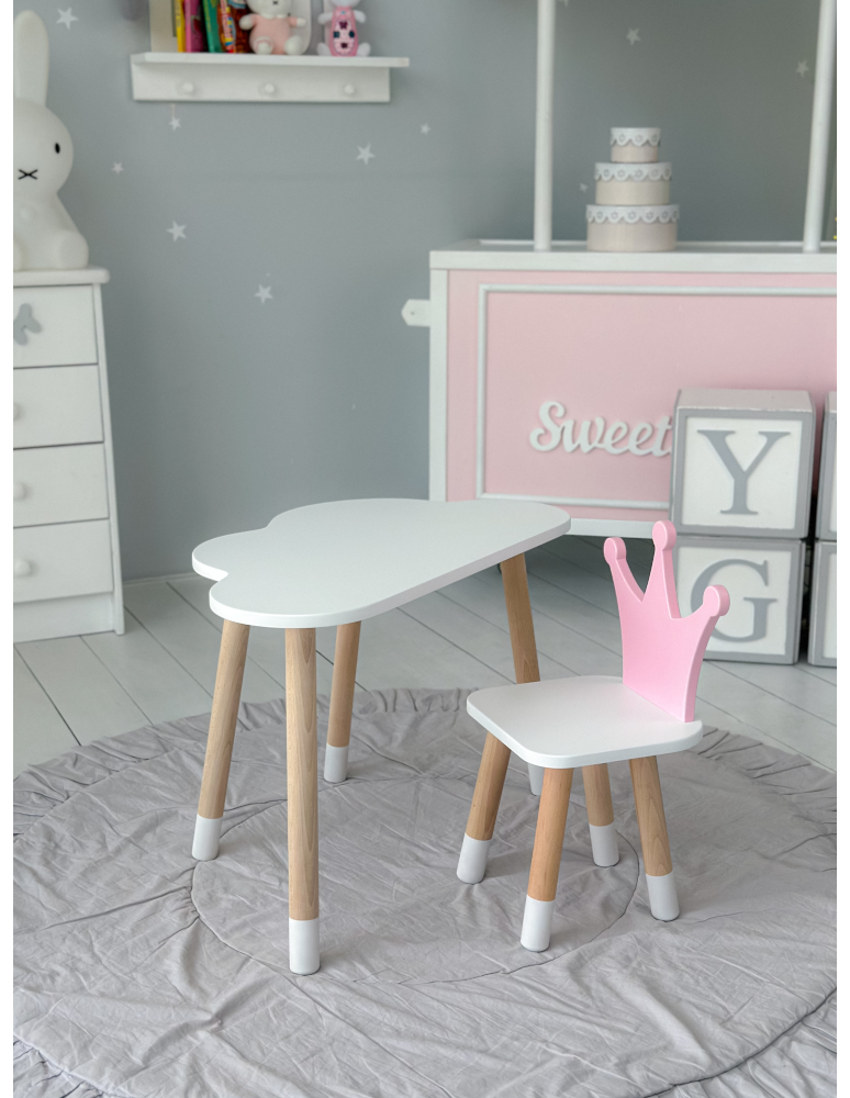 Stoły i ławki - Stoliczek chmurka krzesełko różowa korona krzesło stolik dziecięcy biały - product b2b.wamar.biz 2