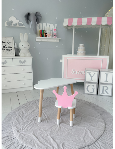 Stoły i ławki - Stoliczek chmurka krzesełko różowa korona krzesło stolik dziecięcy biały - product 3
