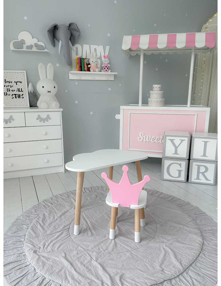Stoły i ławki - Stoliczek chmurka krzesełko różowa korona krzesło stolik dziecięcy biały - product b2b.wamar.biz 3