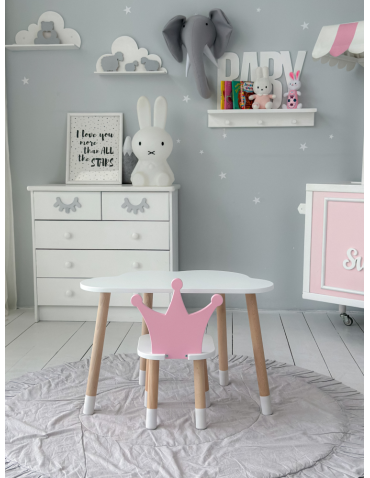 Stoły i ławki - Stoliczek chmurka krzesełko różowa korona krzesło stolik dziecięcy biały - product 4
