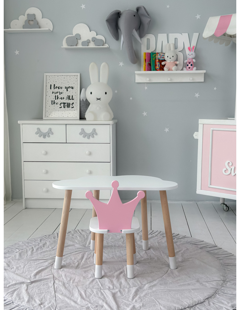 Stoły i ławki - Stoliczek chmurka krzesełko różowa korona krzesło stolik dziecięcy biały - product b2b.wamar.biz 4