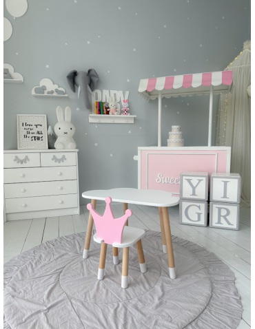 Stoły i ławki - Stoliczek chmurka krzesełko różowa korona krzesło stolik dziecięcy biały - product 5