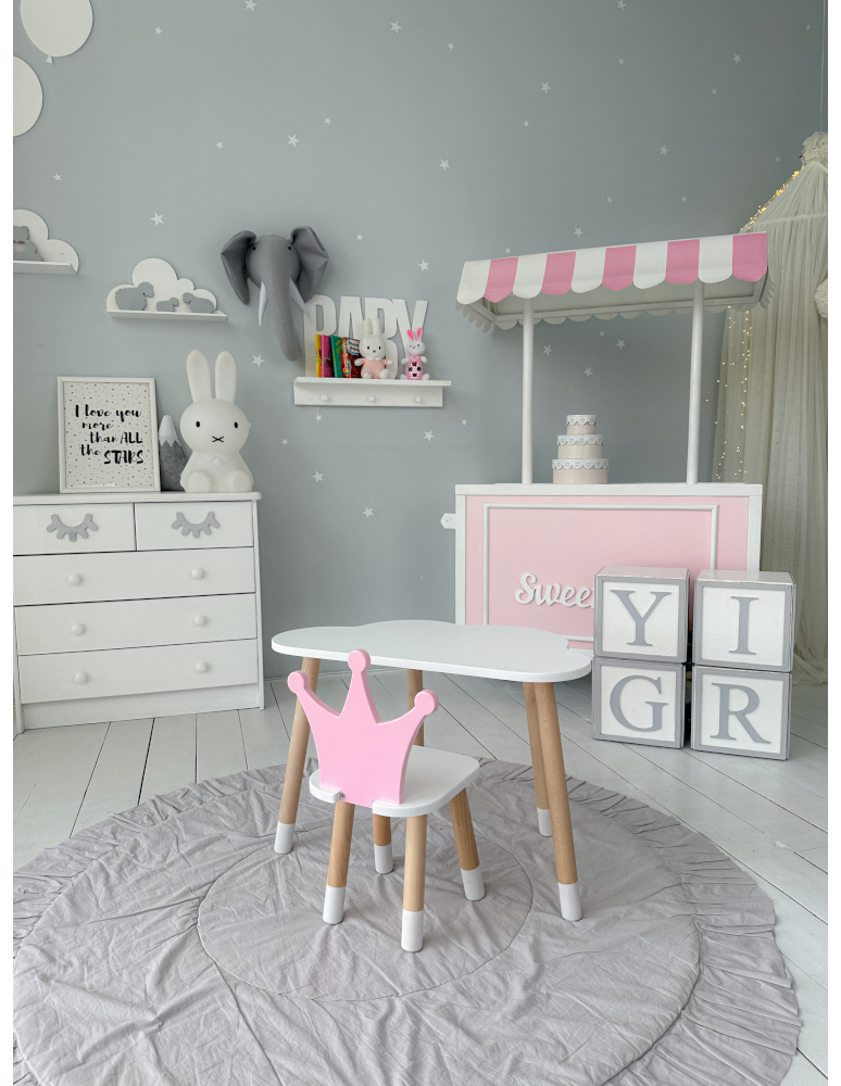 Stoły i ławki - Stoliczek chmurka krzesełko różowa korona krzesło stolik dziecięcy biały - product b2b.wamar.biz 5
