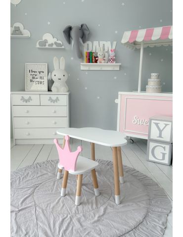 Stoły i ławki - Stoliczek chmurka krzesełko różowa korona krzesło stolik dziecięcy biały - product 6