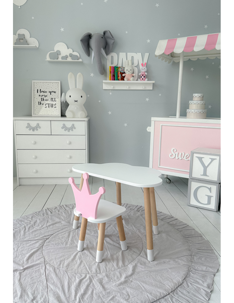 Stoły i ławki - Stoliczek chmurka krzesełko różowa korona krzesło stolik dziecięcy biały - product b2b.wamar.biz 6