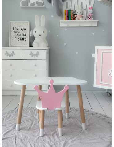 Stoły i ławki - Stoliczek chmurka krzesełko różowa korona krzesło stolik dziecięcy biały - product 7