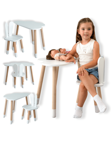 Stoliczek biała chmurka krzesełko zajączek króliczek królik krzesło stół