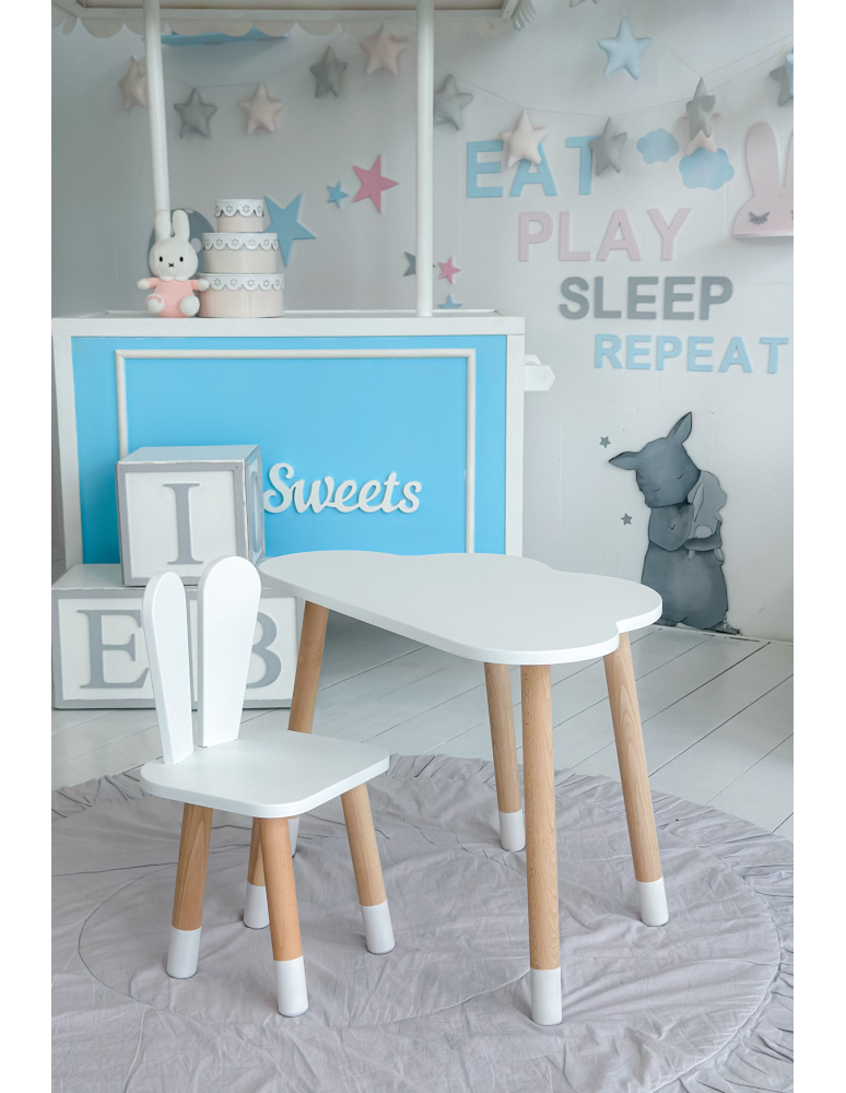 Stoły i ławki - Stoliczek biała chmurka krzesełko zajączek króliczek królik krzesło stół - produkt b2b.wamar.biz 2