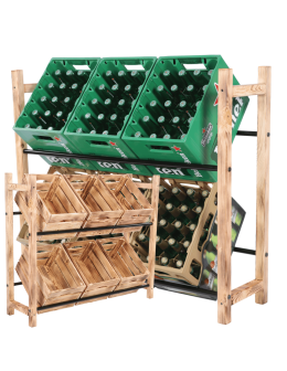 Stojak na skrzynki na napoje piwo regał szeroki 2 półki METALOWE DRĄŻKI EKO