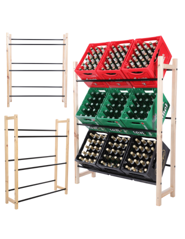 DREWNIANO-METALOWY STOJAK na skrzynki na napoje piwo REGAŁ DUZY 3 PÓŁKI