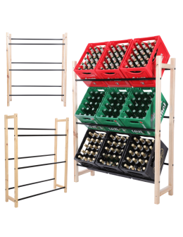 DREWNIANO-METALOWY STOJAK na skrzynki na napoje piwo REGAŁ DUZY 3 PÓŁKI