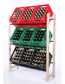 DREWNIANO-METALOWY STOJAK na skrzynki na napoje piwo REGAŁ DUZY 3 PÓŁKI - product 2