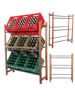 DREWNIANO-METALOWY STOJAK na skrzynki na napoje piwo REGAŁ szeroki 3 PÓŁKI
