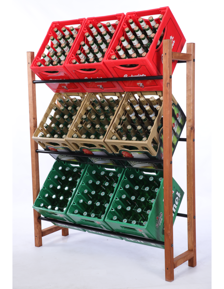 Stojaki na skrzynki - DREWNIANO-METALOWY STOJAK na skrzynki na napoje piwo REGAŁ szeroki 3 PÓŁKI - product b2b.wamar.biz 2