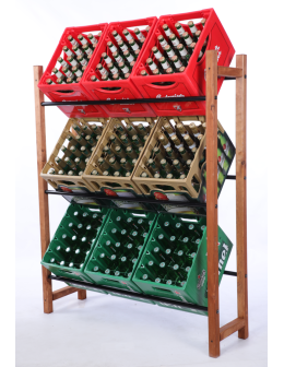 DREWNIANO-METALOWY STOJAK na skrzynki na napoje piwo REGAŁ szeroki 3 PÓŁKI - product 2