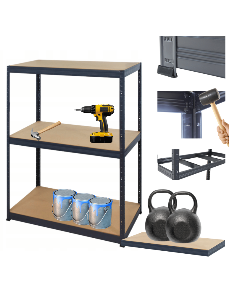 Magazynowe regały metalowe - Regał metalowy PREMIUM HELIOS 90x100x35cm 3Px275kg - produkt b2b.wamar.biz 1