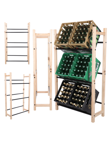 Drewniany stojak na skrzynki na napoje piwo regał METALOWE DRĄŻKI EKO 3p