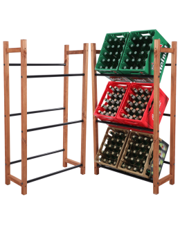 Sosnowy regał na skrzynki na napoje piwo stojak METALOWE SOLIDNE DRĄŻKI