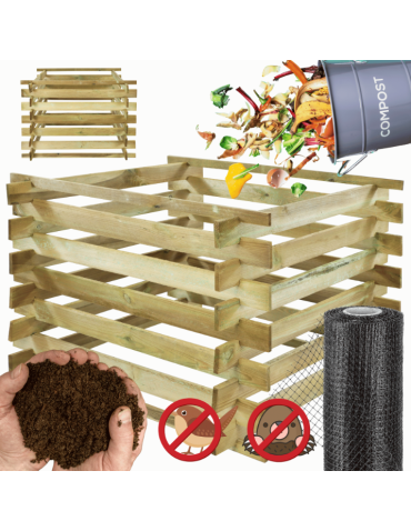 Kompostownik drewniany MODUŁOWY siatka na krety kompostownik ogrodowy EKO