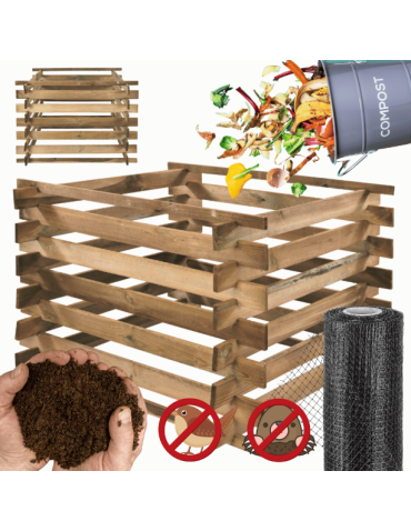 Drewniany kompostownik MODUŁOWY siatka na ptaki kompostownik ogrodowy EKO