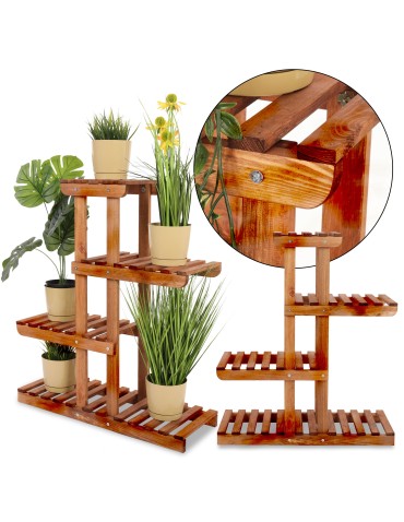Drewniany kwietnik stojący na 6 doniczek regał  OPALANE DREWNO EKOLOGICZNY