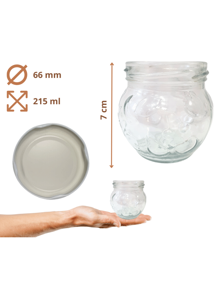 Słoiki - Słoik 215ml dżemy konfitury przyprawy deserki KOMPLET z POKRYWKĄ 66mm - product b2b.wamar.biz 3