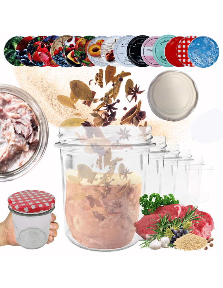 Słoiki - Słoiki 346ml dżemy konfitury kiełbasa pasztet 6kompletów zakrętki 82mm - product b2b.wamar.biz 1