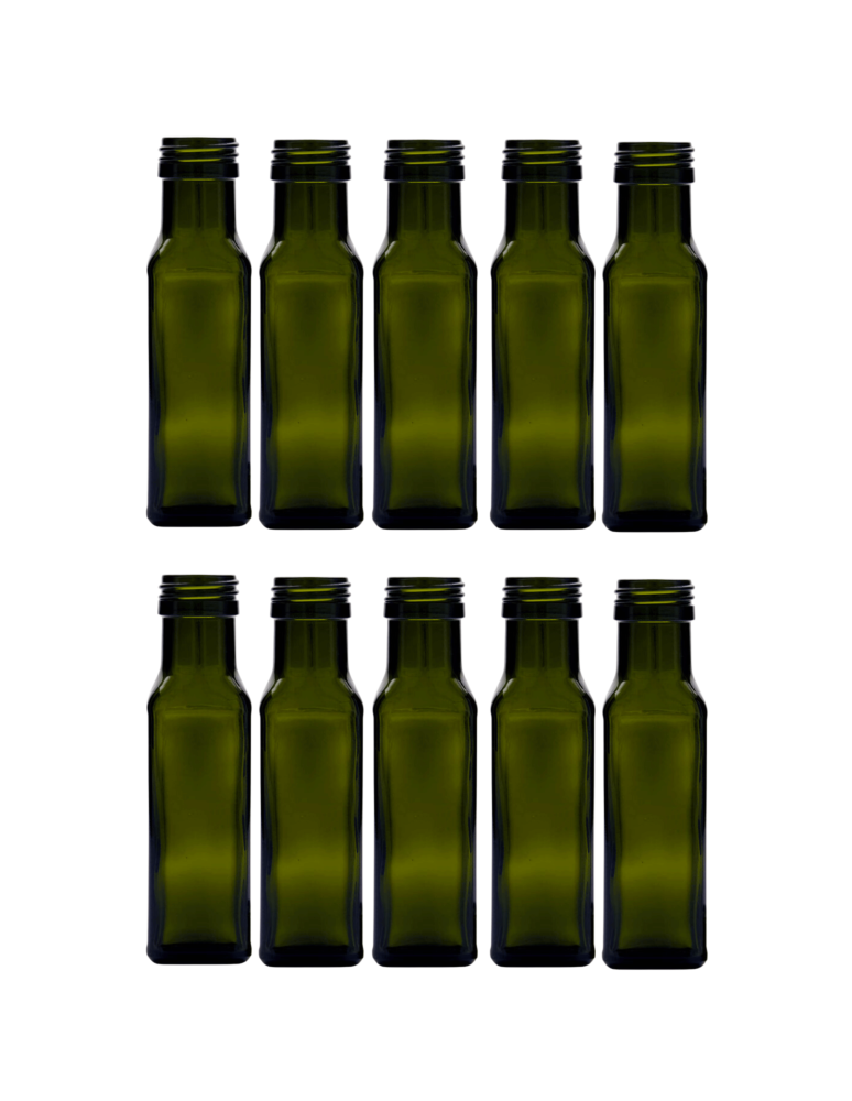 Szklane butelki na alkohol - galoniki - Butelki 100 ml maraski kwadratowe zielone na oliwę fi31 10szt BEZ NAKRETEK - product b2b.wamar.biz 2