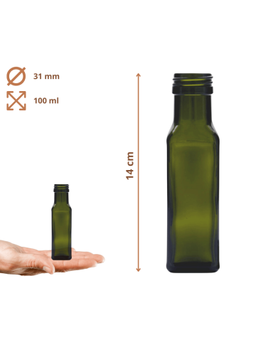 Szklane butelki na alkohol - galoniki - Butelki 100 ml maraski kwadratowe zielone na oliwę fi31 10szt BEZ NAKRETEK - product 3