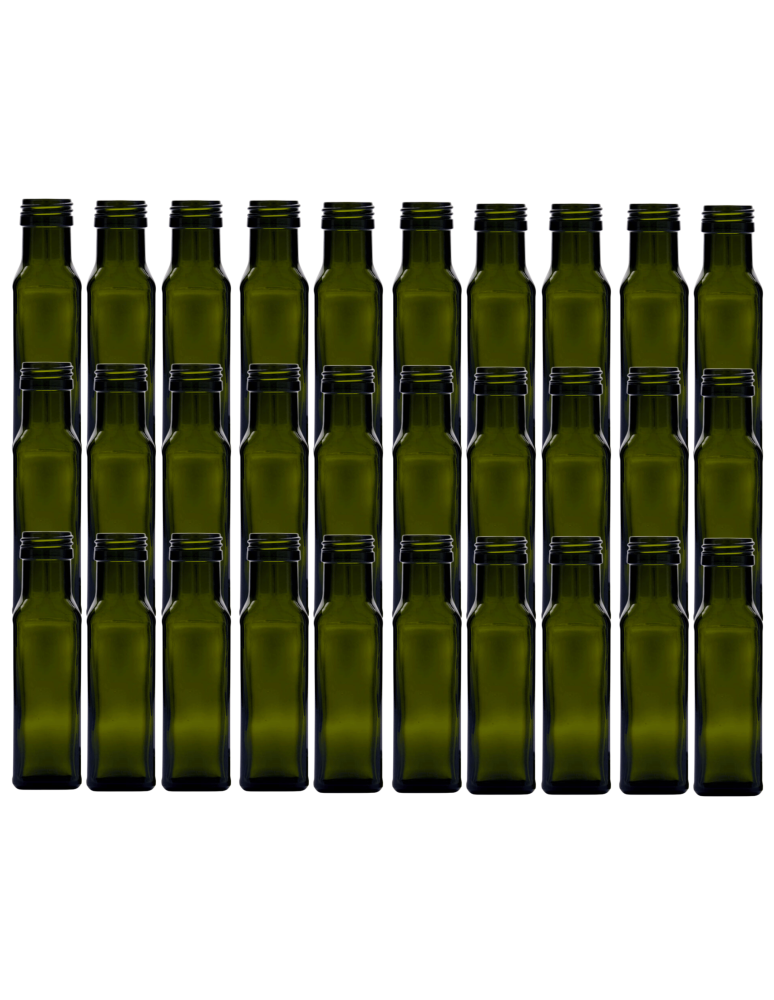 Szklane butelki na alkohol - galoniki - Butelki 100 ml maraski kwadratowe zielone na oliwę fi31 30szt BEZ NAKRETEK - product b2b.wamar.biz 2