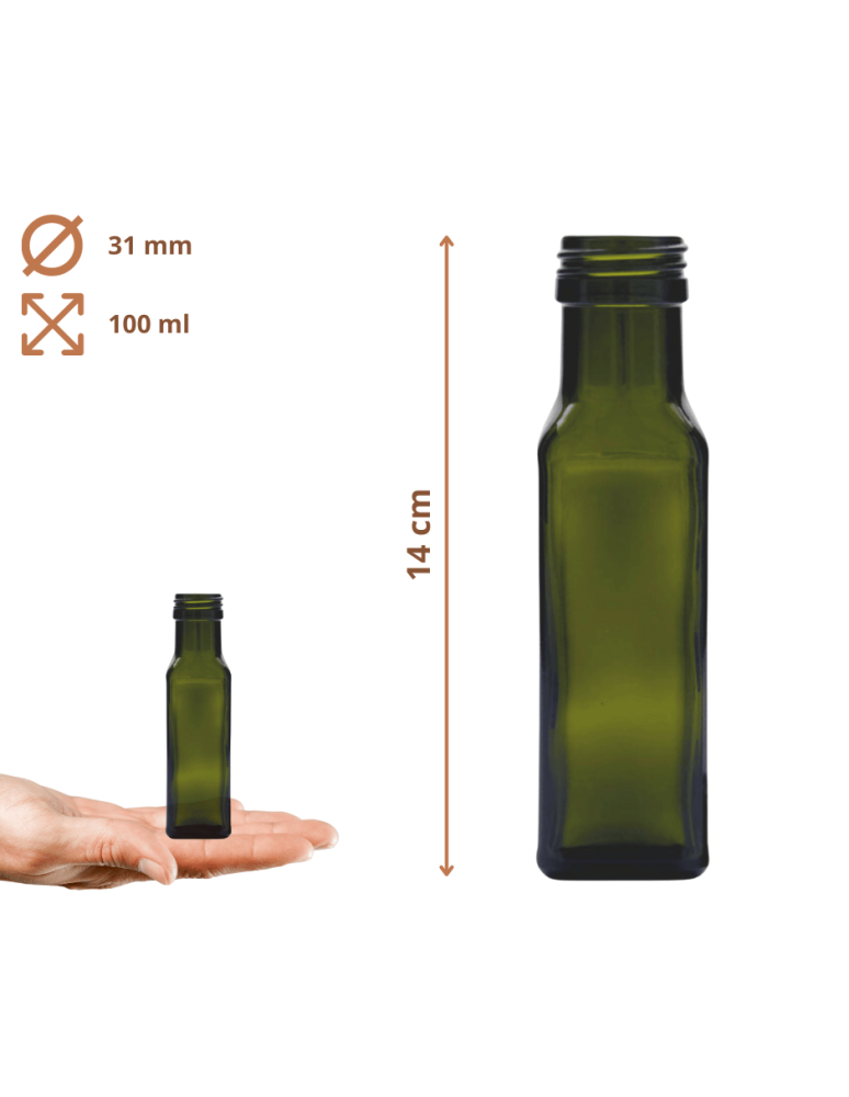 Szklane butelki na alkohol - galoniki - Butelki 100 ml maraski kwadratowe zielone na oliwę fi31 30szt BEZ NAKRETEK - product b2b.wamar.biz 3