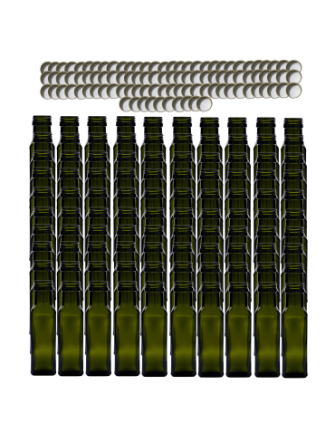 Butelki 100 ml maraski kwadratowe zielone na oliwę fi31 100szt NAKRĘTKI - product 2